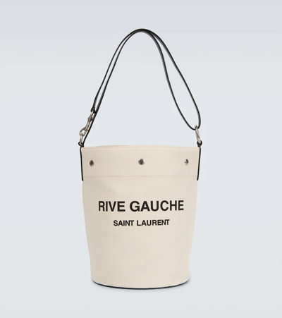 Saint Laurent Logo-print Bucket Shoulder Bag In Nude