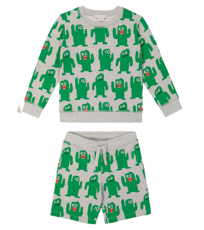 Stella Mccartney Kids' Cotton Cartoon-print Tracksuit Set In Grigio/verde