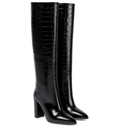 Paris Texas Croc-effect Leather Knee-high Boots In Nero