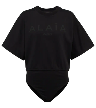 Alaïa Logo Jersey Bodysuit In Noir/noir