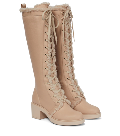 Gianvito Rossi Shearling-lined Quilted Leather Ankle Boots In Mousse