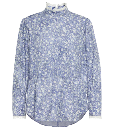 See By Chloé Miranda Lace-trimmed Floral-print Cotton-blend Blouse In Blue