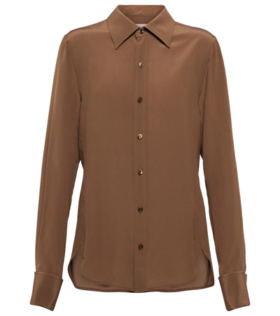 Saint Laurent Crepe De Chine Fitted Shirt In Marron Glace