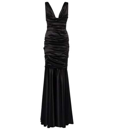 Dolce & Gabbana Ruched Stretch-silk Satin Gown In Nero