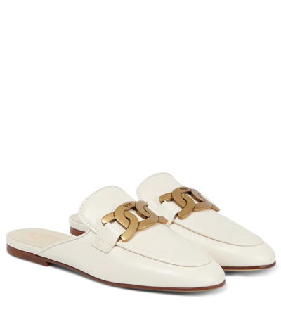 Tod's Catena Chain-link Leather Slippers In White