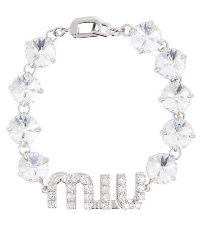 Miu Miu Logo Crystal-embellished Bracelet In Acciaio+crystal