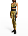 Versace Barocco Printed Racerback Sports Bra In Black Print