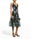 DRESS THE POPULATION PAULETTE EMBROIDERED FIT-&-FLARE DRESS