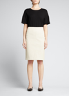 Theory Leather Pencil Skirt In Chalk