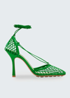 Bottega Veneta Lace-up Leather-trimmed Mesh Pumps In Grass
