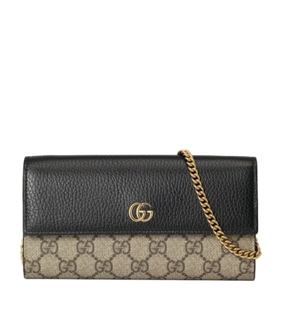 Gucci Leather Marmont Gg Chain Wallet In Neutrals