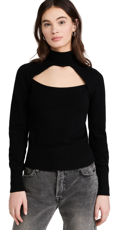 Frame Cut-out Turtleneck Cashmere-blend Sweater In Black