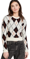 GANNI HARLEQUIN KNIT CROPPED SWEATER