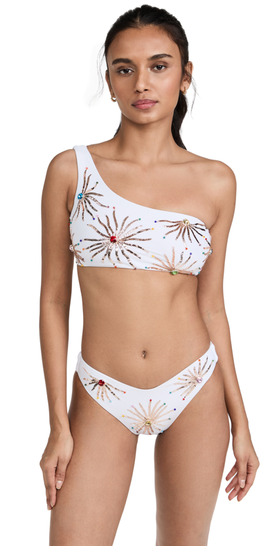 Oceanus Callie White Embellished One-shoulder Bikini