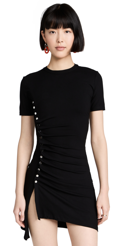 Rabanne Side Snap Ruched Asymmetric Minidress In Black