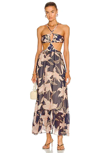 Patbo Stargazer Cutout Floral-print Chiffon And Stretch-jersey Maxi Dress In Navy
