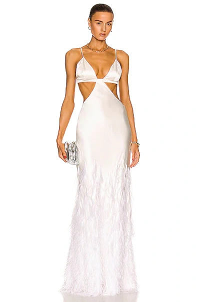 Cult Gaia Raisa Feather-embellished Cutout Gown In White