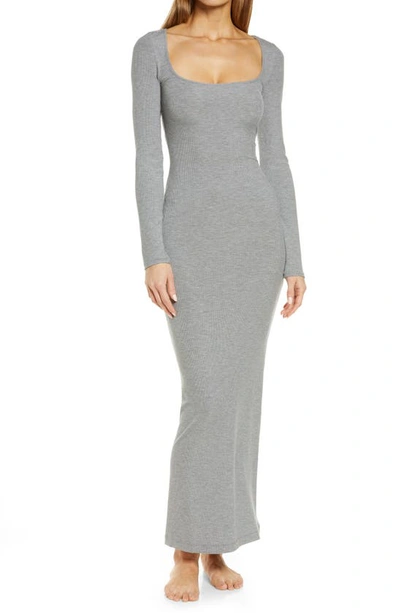 Skims Soft Lounge Long-sleeve Stretch-jersey Nightdress In Heather Gray