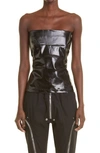 Rick Owens Lacquered Stretch Denim Strapless Bustier Top In Black