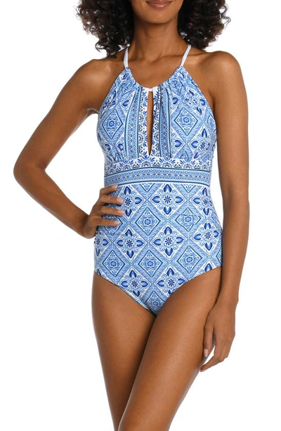 La Blanca Breeze High Neck One-piece Swimsuit In Capri Blue