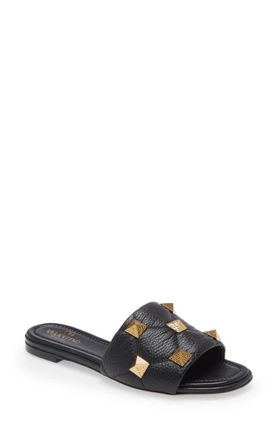 Valentino Garavani Roman Leather Flat Sandals With Studs Detail In Black