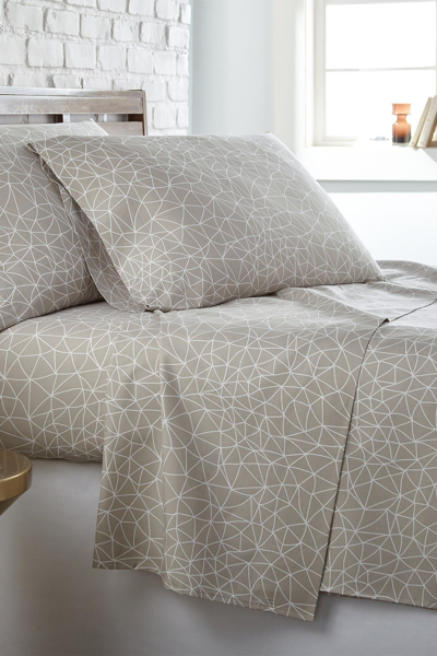 Southshore Fine Linens Queen Sized Modern Printed Sheet Set In Geometric Maze - Taupe / White