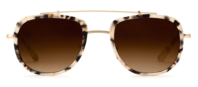 Krewe Breton Matte Oyster 24k Navigator Sunglasses In Brown