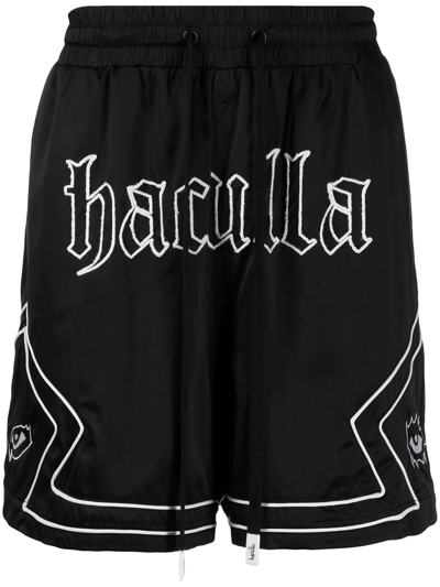 Haculla Gothic Brand-print Crepe Shorts In Black