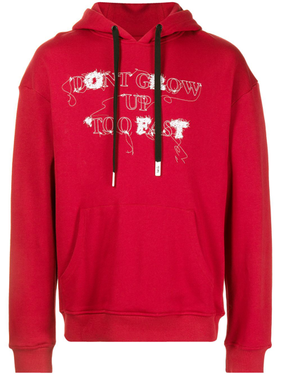 Haculla Don't Grow Up Fast Text-print Cotton-jersey Hoody In Deep Red