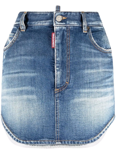 Dsquared2 Curved Hem Blue Denim Mini Skirt