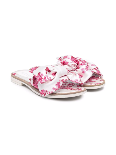 Monnalisa Kids' Bow-detail Floral Sandals In Pink