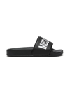 Moschino Kids' Logo Print Rubber Slide Sandals In Black