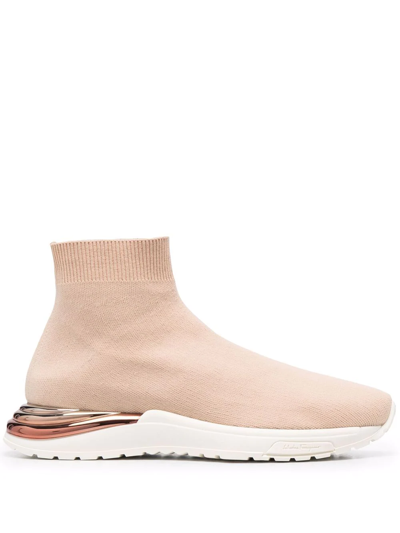 Ferragamo Metallic Heel-counter Sneakers In Beige