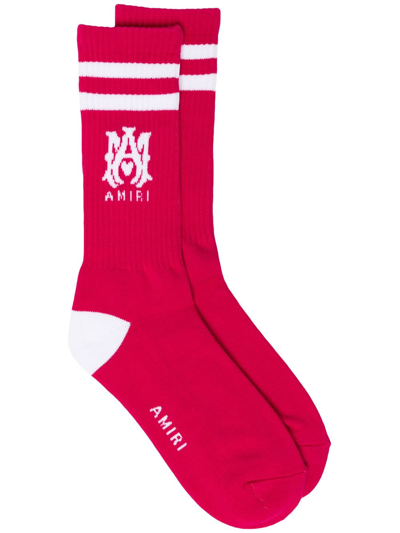 Amiri Embroidered Logo Ankle Socks In Pink