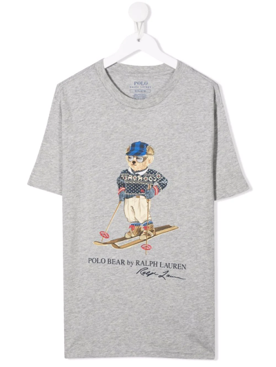 Ralph Lauren Kids' Polo Bear Motif-print T-shirt In Grey