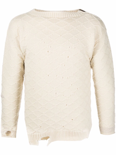 Maison Margiela Distressed-effect Wool Jumper In Neutrals