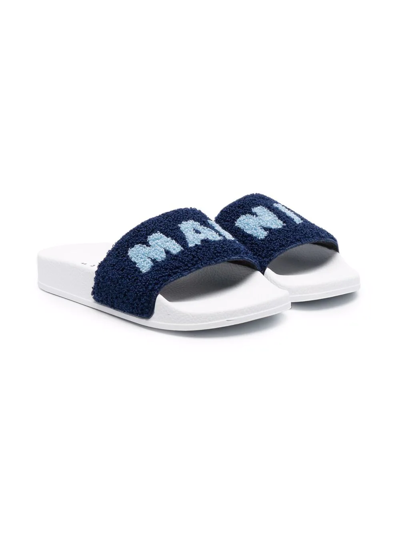Marni White Sandals For Kids With Light Blue Logo