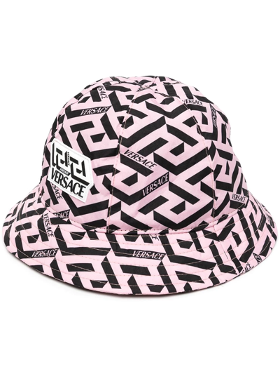 Versace Kids' La Greca Print Bucket Hat In Pink