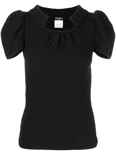 Pre-owned Chanel 2010s Waffle-knit Wool Top In Black