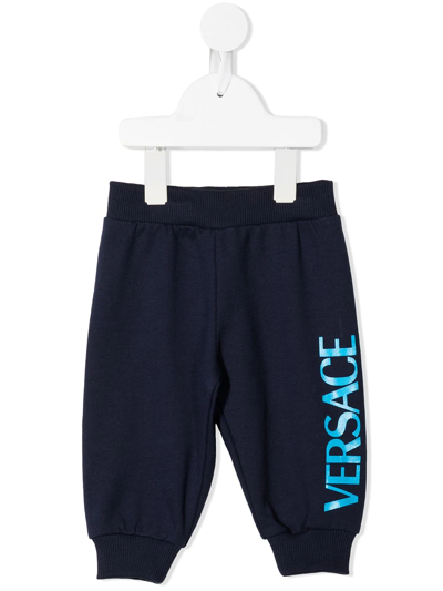 Versace Babies' Logo-embroidered Sweatpants In Blue