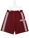 Versace Boys Teen Red Cotton Greca Shorts In Red
