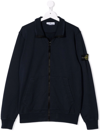 Stone Island Teen Logo Patch Zip-up Sweatshirt In Blue