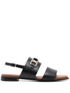 Ferragamo Gancini-plaque Leather Sandals In Black