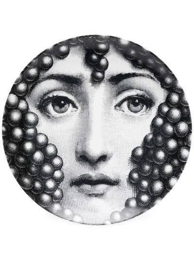 Fornasetti Graphic Porcelain Plate In Black