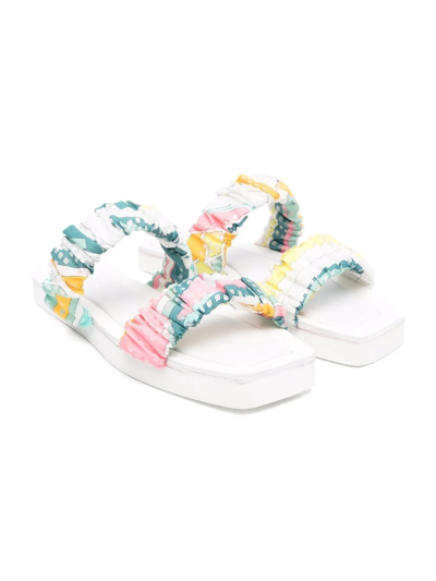 Emilio Pucci Junior Kids' Scarf Print Sandals In White