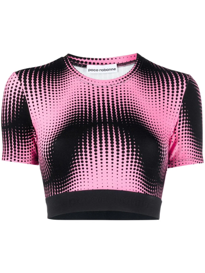 Rabanne Graphic-print Cropped Fitted T-shirt In Pink