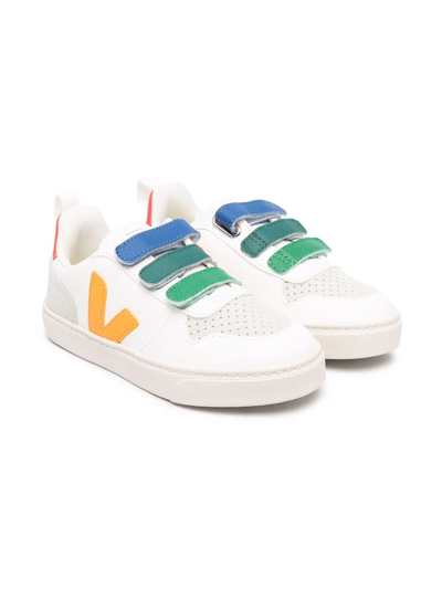 Veja Kids' V-10 Touch-strap Sneakers In White