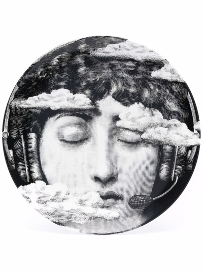 Fornasetti Graphic Porcelain Plate In Black