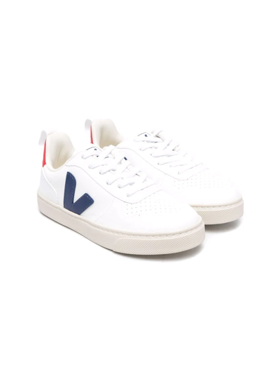 Veja White Sneakers For Kids With Blue Logo