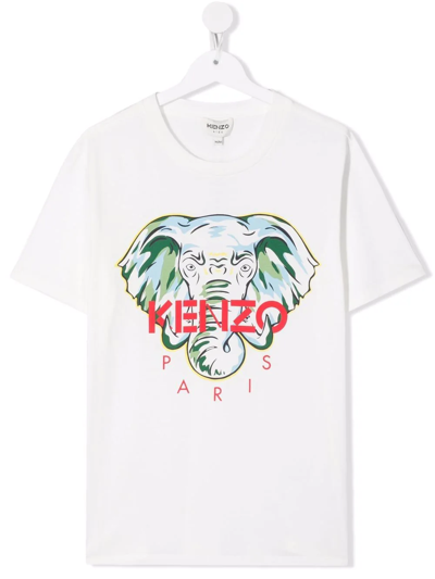 Kenzo Boys Teen Ivory Elephant T-shirt In Weiss